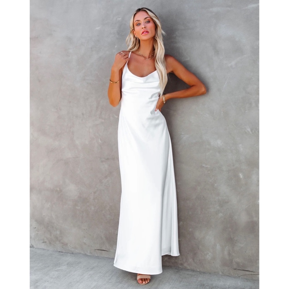 VICI- LOVE LETTER SATIN COWL NECK MAXI DRESS